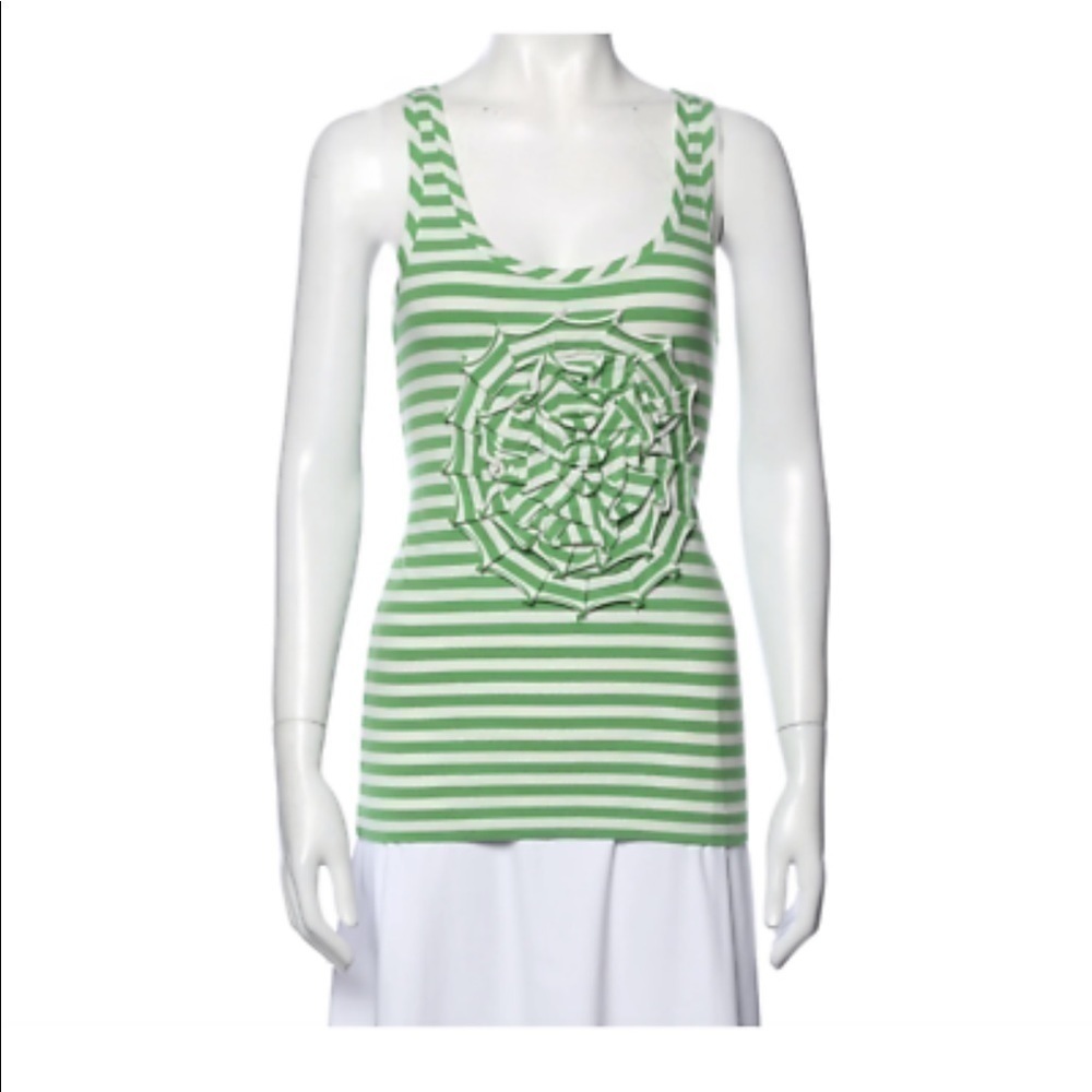 Kate Spade Preppy Green & White Striped Scoop Neck Tank Top Small